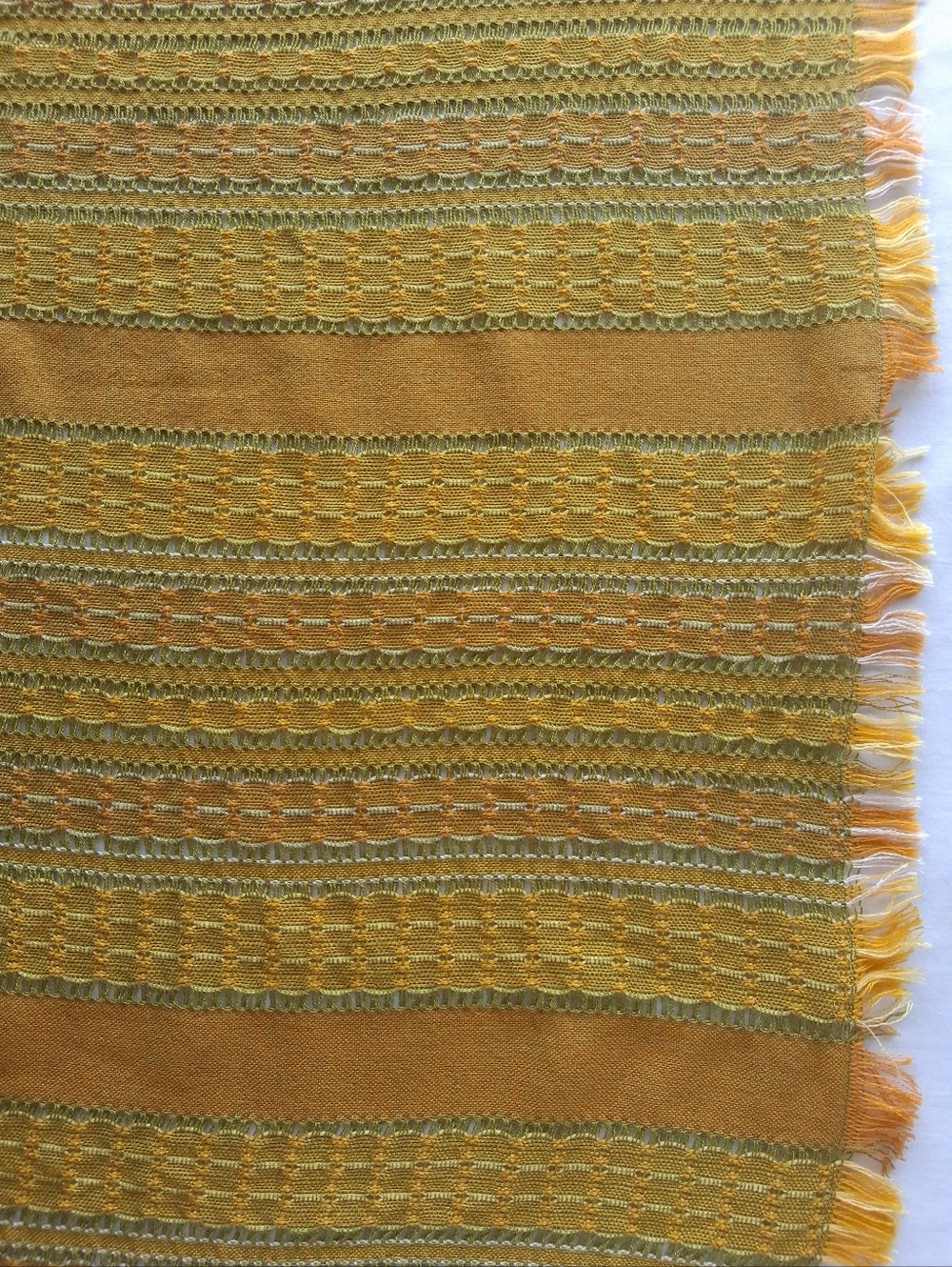 Vintage Tablecloth or Throw Woven Fringed Green Yellow & Orange Square retro 70s - Picture 5 of 12